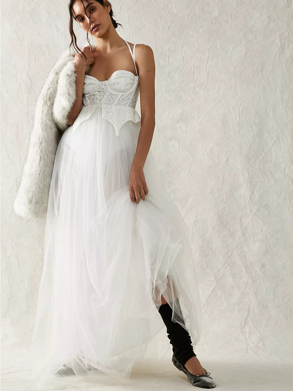 For Love and Lemons Lily White Lace Bustier Tulle Bridal Dress